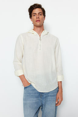 TRENDYOL MAN Ekru Regular Fit Yar?m Pat Fermuarl? Kapusonlu Gomlek TMNSS20GO0098 - Trendyolmilla фото 2