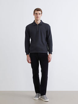 Polo Yaka Erkek Kal?n Sweatshirt