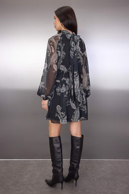 Siyah-Cok Renkli K?sa / Mini Sifon Astarl? Dokuma Elbise TWOAW26EL00273