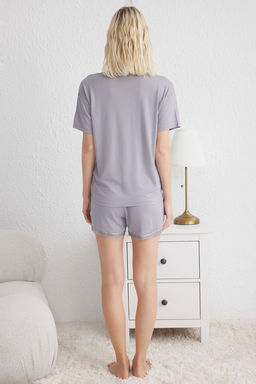 Trendyolmilla Siyah Dantel ve Baglama Detayl? Sortlu Orme Pijama Tak?m? THMSS25PT00012  фото 10