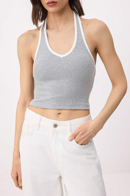 Kahverengi Fitted/Vucuda Oturan Boyundan Baglamal? Biyeli Pamuk Ribana Orme Atlet TWOSS26AL00065 - Trendyolmilla фото 7