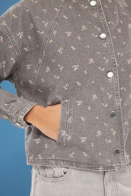 Gri Cicek Desenli Oversize Denim Bomber Ceket TWOSS25CE00042 - Trendyolmilla фото 4