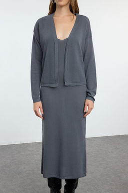 TRENDYOLMILLA Indigo Midi Triko Premium Iplik/Ozel Iplik H?rka-Elbise Tak?m TWOAW25EL00075 фото 9