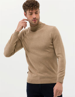 Camel Melanj Slim Fit Yar_m Bal_k__ Yaka Basic Triko Kazak