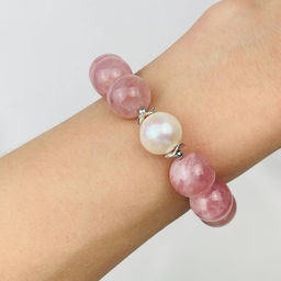 Браслет из мадагаскарского Розового кварца и Жемчуга 18 см