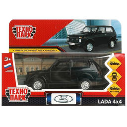 Машина металл LADA 4x4 длина 12 см, двери, багаж, инерц, черный, коробка