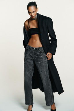 TRF LOW-RISE RHINESTONE STRAIGHT JEANS - Zara фото 4