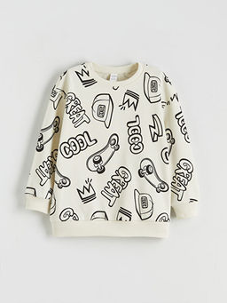 Bask?l? Erkek ?ocuk Kal?n Sweatshirt