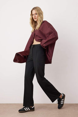 Siyah Yuksek Bel Nervurlu Pantolon TWOAW26PL00074