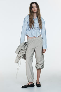CHECK NYLON SAROUEL TROUSERS