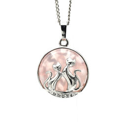 Подвеска Кошки влюбленные 22*22мм в металле с розовым кварцем