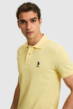 Erkek Slim Fit Polo Yaka A__k Sar_ Basic Ti__rt