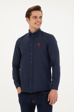 Мужская темно-синяя базовая рубашка с длинным рукавом - U.s. polo assn фото 3