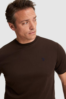 Erkek Koyu Kahverengi Regular Fit Bisiklet Yaka Basic Ti__rt