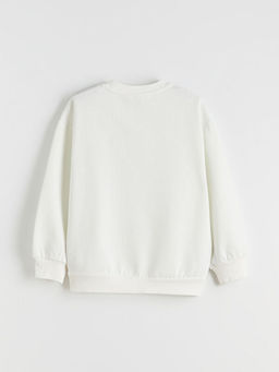 Bisiklet Yaka Stitch ve Angel Bask?l? K?z ?ocuk Sweatshirt