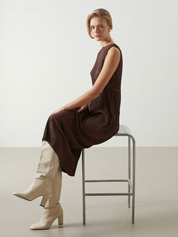 Bisiklet Yaka Dokulu Krinkle Elbise