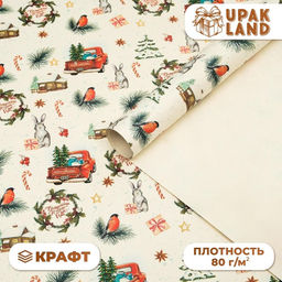 Цена за 2 шт. Бумага упаковочная новогодняя, крафт «Волшебного Нового года!», 70×100 см,1 лист