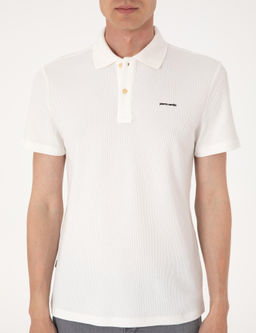 Ekru Slim Fit _rme Dokulu Polo Yaka Ti__rt