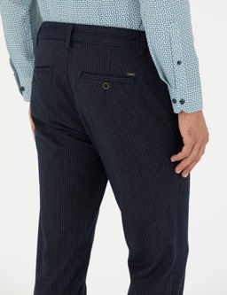 Lacivert Slim Fit _izgili Kanvas Pantolon