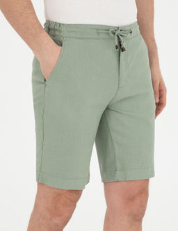 Ye_il Slim Fit %100 Keten Beli Lastikli Ba_c_kl_ Dokuma _ort