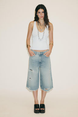 RIPPED TRF BAGGY DENIM BERMUDA JORTS