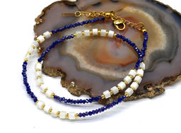 Чокер из циркона с перламутром рондель 3*2мм цв.синий, 41см