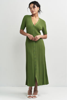 Платье трикотажное на пуговицах Зеленый - Erist store фото 2