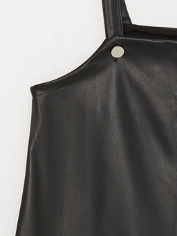 Kare Yaka Deri G?r?n?ml? K?z ?ocuk Elbise - Waikiki фото 3