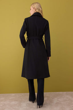 Siyah Oversize Yumusak Dokulu Kruvaze Uzun Kase Kaban TWOAW26KB00050 - Trendyolmilla фото 2