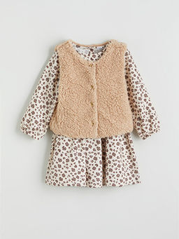 Desenli K?z ?ocuk Elbise ve Yelek