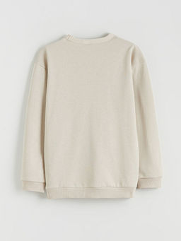 Bisiklet Yaka Bask?l? Erkek ?ocuk Sweatshirt