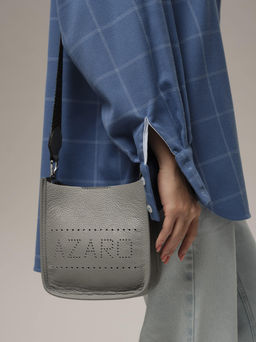 Сумка кожаная кросс-боди Azaro 30996 силвер/клетка