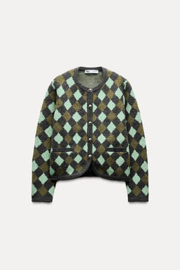 KNIT DIAMOND JACQUARD CARDIGAN - Zara фото 3