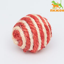 Цена за 2 шт. Шарик для кошек из сизали, 4.5 см, белый/красный