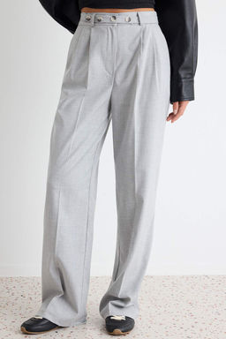 Gri Straight/D_z Kesim Kemer Detayl_ Dokuma Pantolon TWOSS24PL00023 - Trendyolmilla фото 3