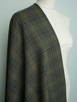 Шерсть пальтово-костюмная Твид Клетка цв.чернильный на т.хаки , ш.1.5м, шерсть-60%, п/э-40% - Купава фото 3
