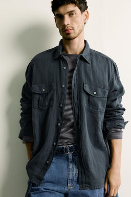 CAMISA RELAXED FIT 100% LINO / Marino - Zara фото 5