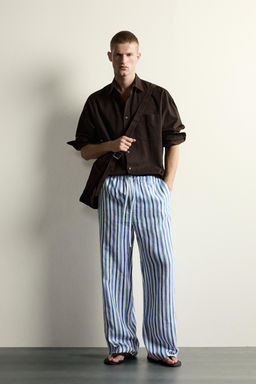 PANTAL?N RELAXED FIT 100% LINO / Marino / Blanco