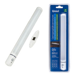 ULM-F43-0,9W/4200K SENSOR IP20 WHITE Светильник светодиодный для внутренней подсветки мебели с датчиком движения. Питание 3АА (не в/к). 60Lm. Белый. ТМ Uniel