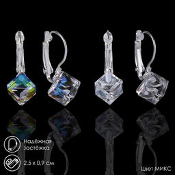 Серьги со стразами «Радужный день» кубик, миксы