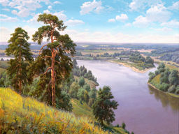 Вышивка крестиком 40х50см, Река и поля