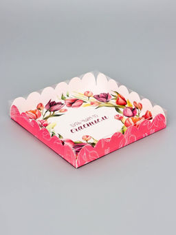 Цена за 5 шт. Коробка для печенья, Тюльпаны, 18?18?3 см