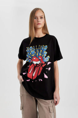 Футболка Oversize с круглым вырезом и короткими рукавами Rolling Stones - Defacto фото 3