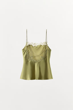 TOP LENCERO SATINADO ENCAJE / Verde - Zara фото 6