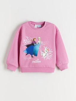 Bisiklet Yaka Elsa Bask?l? K?z ?ocuk Sweatshirt 2li