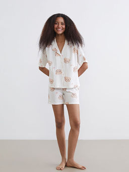 Ay? Teddy Bask?l? Kad?n ?ortlu Pijama Tak?m?