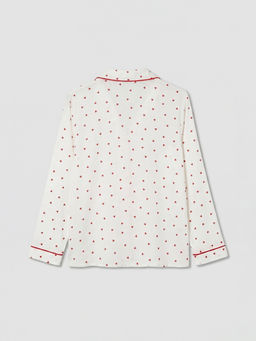 G?mlek Yaka Kalp Desenli Kad?n Pijama Tak?m