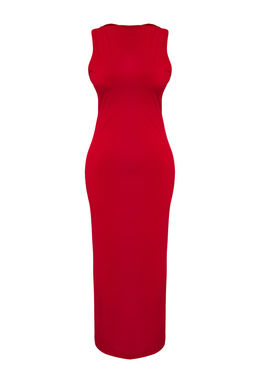 Limited Edition K?rm?z? S?rt Detayl? Bodycon Maxi Esnek Orme Elbise TWOSS25EL00484