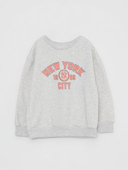 Bisiklet Yaka Bask?l? Uzun Kollu K?z ?ocuk Sweatshirt