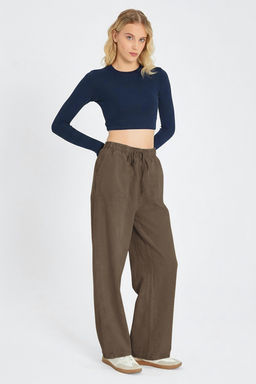 TRENDYOLMILLA Siyah Cep Detayl? Kot Gorunumlu Wide Leg/Genis Paca Dokuma Pantolon TWOSS25PL00076  фото 32